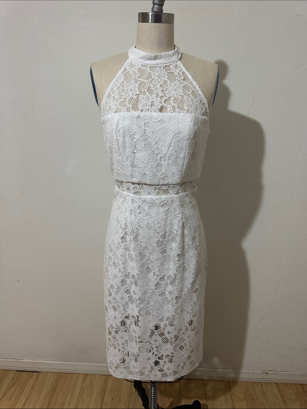 BCBGeneration White Lace Halter Midi Dress